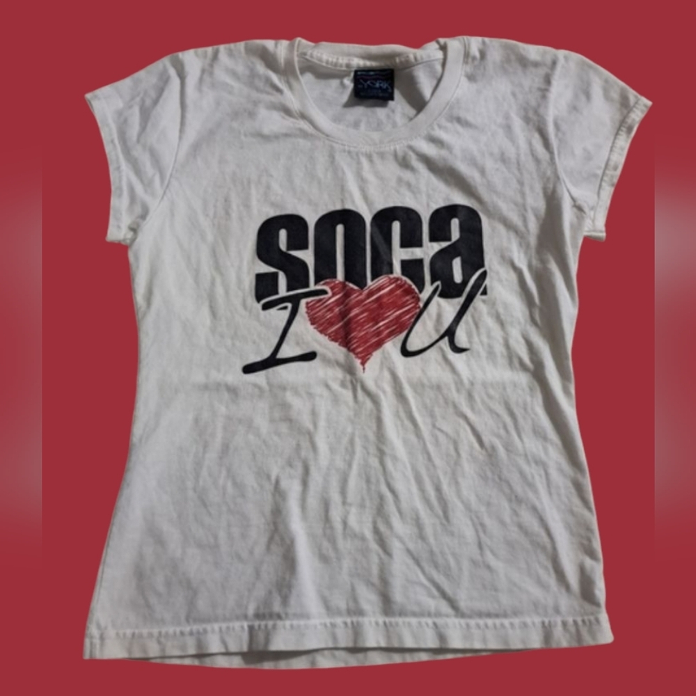 YORK 'Soca I Love U' White Graphic Shortsleeves T-Shirt Heart Black Print Medium